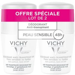 VICHY Déodorant anti-transpirant 48h peau sensible ou épilée lot de 2 roll'ons x 50ml