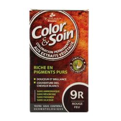 LES 3 CHÊNES Color & soin n°9R rouge feu flacon 60ml de teinture + flacon 60ml de fixateur + un sachet 15ml de baume capillaire + gants