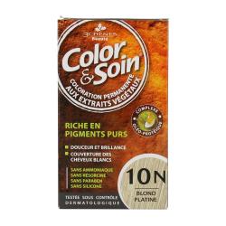LES 3 CHÊNES Color & soin n°10N blond platine flacon 60ml de teinture + flacon 60ml de fixateur + un sachet 15ml de baume capillaire + gants