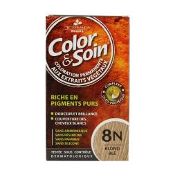 LES 3 CHÊNES Color & soin n°8n blond blé flacon 60ml de teinture + flacon 60ml de fixateur + un sachet 15ml de baume capillaire + gants