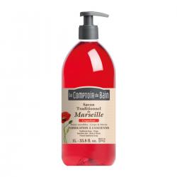 LE COMPTOIR DU BAIN Savon liquide de marseille coquelicot flacon pompe 1l