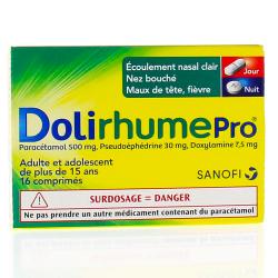 Dolirhume Pro paracétamol, pseudoéphédrine et doxylamine boîte de 16 comprimés