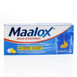 Maalox maux d'estomac sans sucre goût citron boîte de 40 comprimés