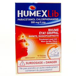 Humexlib paracétamol chlorphénamine 500 mg/4 mg boîte de 16 gélules