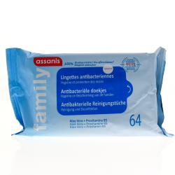 ASSANIS Family Lingettes antibactériennes mains et objets sachets 64 lingettes