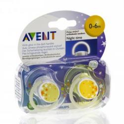 AVENT Lot de 2 sucettes de nuit silicone 0-6 mois