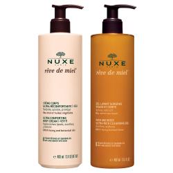 NUXE Rêve de miel crème corps ultra-réconfortante + gel lavant surgras visage et corps flacons 400ml flacons pompe 400ml + flacon 400ml