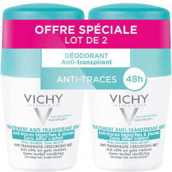 VICHY Déodorant traitement anti-transpirant 48h anti-traces blanches & jaunes lot de 2 roll'ons x 50ml
