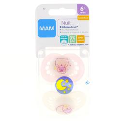 MAM Duo sucettes +6 mois anatomiques nuit caoutchouc REF 21