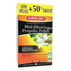 SUPERDIET Défenses immunitaires miel d'acacia Bio, propolis, pollen boite de 30 ampoules de 10ml