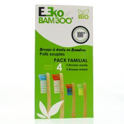 EKO BAMBOO Brosse à dents en bambou pack familial x4