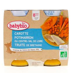 BABYBIO Repas du Midi - Petits pots carotte, potimarron, truite dès 8 mois 2x200g
