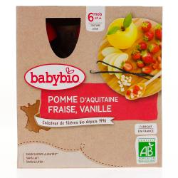 BABYBIO Fruits - Gourde pomme, fraise, vanille dès 6 mois 4x90g