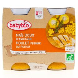 BABYBIO Repas du Midi - Petits pots Maïs doux et poulet dès 8 mois 2x200g