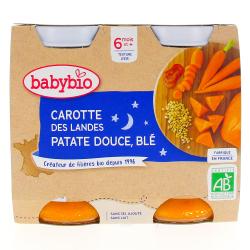 BABYBIO Repas du Soir - Petits pots carottes, patate douce, blé dès 6 mois 2x200g