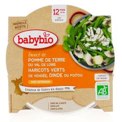 BABYBIO Repas du Midi - Petit plat pomme de terre, haricots verts, émincé de dinde fermière de Poitou dès 12 mois