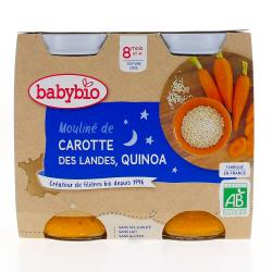 BABYBIO Repas du Soir - Petits pots mouliné de carotte des Landes, quinoa dès 8 mois 2x200g
