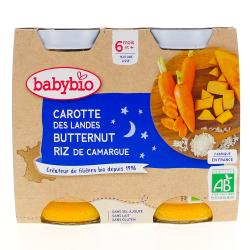 BABYBIO Repas du Soir - Petits pots Carottes, courges butternut et riz, dès 6 mois 2x200g