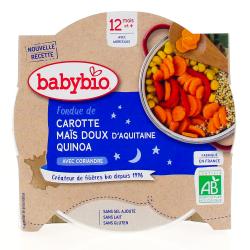 BABYBIO Repas du Soir - Petit plat Fondue de carotte maïs doux d'Aquitaine quinoa, dès 12 mois 230g