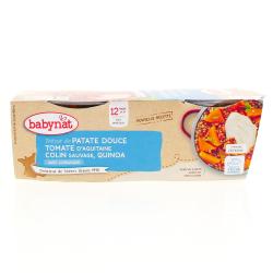 BABYBIO Repas du Midi - Petits bols Patate Douce, Tomate, Colin, Quinoa pot 200g x 2