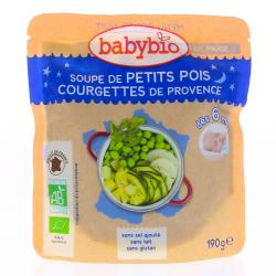 BABYBIO Repas du Soir - Petite poche de soupe de petits pois, courgettes, dès 6 mois 190g