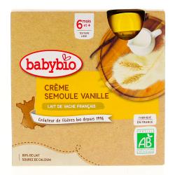 BABYBIO Desserts Lactés - Gourdes crème semoule vanille dès 6 mois 4x85g