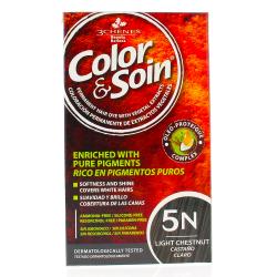 LES 3 CHÊNES Color &- soin n°5N châtain clair flacon 6 ml de teinture + flacon 60ml de fixateur + un sachet 15ml de baume capillaire + gants