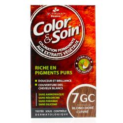 LES 3 CHÊNES Color & soin n°7GC Blond doré cuivré flacon 6 ml de teinture + flacon 60ml de fixateur + un sachet 15ml de baume capillaire + gants