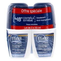 ETIAXIL déodorant men anti-transpirant controle 48h roll-on lot de 2 roll-on 50ml