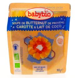 BABYBIO Repas du soir - Soupe de Butternut de Provence, Carotte & Lait de Coco dès 6 mois 190g