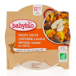 BABYBIO Repas du Midi - Plat patate douce châtaigne d'Ardèche, pintade fermière du Poitou 230g dès 12 mois