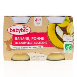 BABYBIO Fruits - Petits pots Banane, Pomme de Nouvelle-Aquitaine 2x130g dès 4 mois