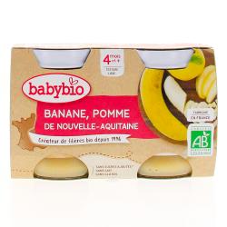 BABYBIO Fruits - Petits pots Banane, Pomme de Nouvelle-Aquitaine 2x130g dès 4 mois