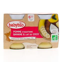 BABYBIO Fruits - Petits pots Pomme d'Aquitaine, Banane & Lait de coco 2x130g dès 6 mois