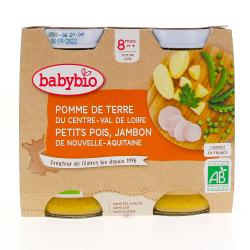 BABYBIO Repas du Midi - Petits pots Pomme de terre du Centre-Val de Loire, Petits Pois et Jambon de Nouvelle-Aquitaine 2x200g dès 8mois