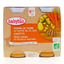 BABYBIO Repas du Midi - Petits pots Pomme de terre du Centre-Val de Loire, Carotte, Veau Fermier de Nouvelle-Aquitaine 2x200g dès 8 mois