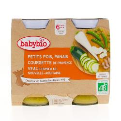 BABYBIO Repas du Midi - Petits pots Petits pois, Panais, Courgette de Provence, Veau fermier de Nouvelle-Aquitaine 2x200g dès 6 mois