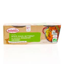 BABYBIO Légumes - Petits bols Patate Douce Butternut de Provence, Roquefort 12+ mois