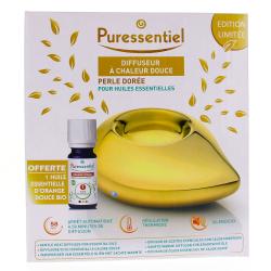 PURESSENTIEL coffret Pearl dorée diffuseur d'huiles essentielles à chaleur douce + huile essentielle d'orange douce Bio offerte