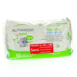 ALPHANOVA Bébé Lingettes nettoyantes biodégradables et écologiques à l'huiles d'amandes douces Bio lot 3 x 60 lingettes
