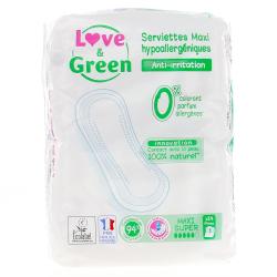 LOVE&GREEN Serviettes Maxi Hypoallergéniques x14