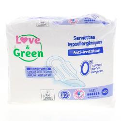 LOVE&GREEN Serviettes Maxi Hypoallergéniques x10