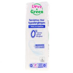 LOVE&GREEN Serviettes Maxi Hypoallergéniques Anti irritation x12