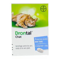 DRONTAL chat Vermifuge contre les vers ronds et les vers plats 4 comprimés