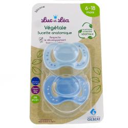 LUC ET LEA Sucette anatomique Végétale 6 - 18mois lot de 2 bleu