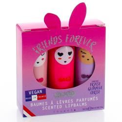 INUWET Friends Forever Trio baumes à lèvres parfumés fraise, guimauve, cerise 3x3.5g