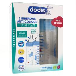 DODIE Biberon Sensation+ anti-colique tétine plate 270ml duo bleu