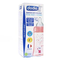 DODIE Biberon Initiation+ anti-colique avec tétine ronde 3 vitesses 270ml rose