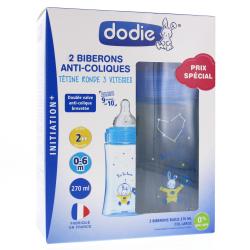 DODIE Biberon Initiation+ anti-colique avec tétine ronde 3 vitesses 270ml duo bleu