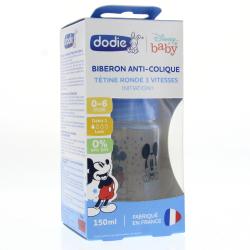 DODIE Biberon Initiation+ anti-colique avec tétine ronde 3 vitesses 150ml mickey